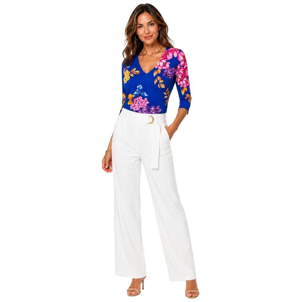 BOSTON PROPER Women's Botanical Floral Print Jersey Knit Top Purple Extra Small